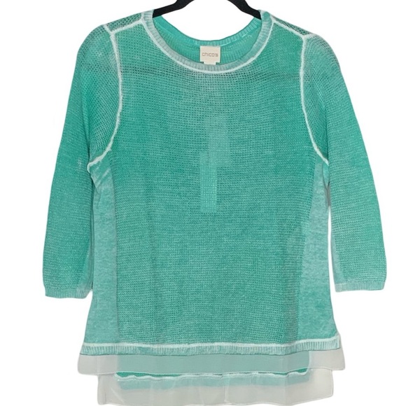 NWT Chicos Woven Hem Reese Sweater In KingFisher - Picture 1 of 5